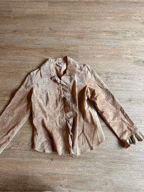 Live a Little Tan Ruffle-Trim Suede-Look Jacket